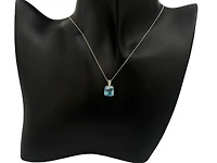 10K White Gold Blue Topaz and Diamond Pendant, 18"