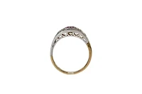 10K Two Tone Yellow and White Gold 6mm x 4mm Ruby and 0.05cttw Diamond Ring