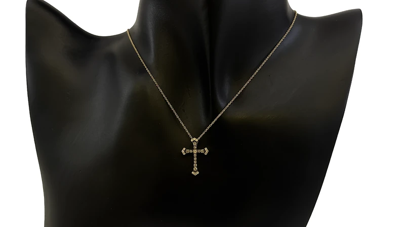 10K Yellow Gold 0.21cttw Chocolate & White Diamond Cross Pendant