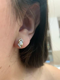 10K Yellow Gold 0.32cttw Genuine Opal and 0.10cttw Diamond Stud Earrings