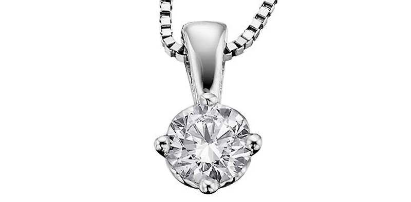 14K White Gold 0.17cttw Round Cut Canadian Diamond Pendant, 18”