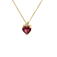 10K Yellow Gold Garnet and Diamond Heart Pendant, 18"