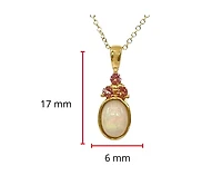 10K Yellow Gold 7x5mm Oval Cut Opal and Round Cut Pink Tourmaline Pendant - 18 Inches