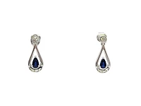 10K White Gold 0.70cttw Genuine Sapphire and 0.08cttw Diamond Dangle Earrings