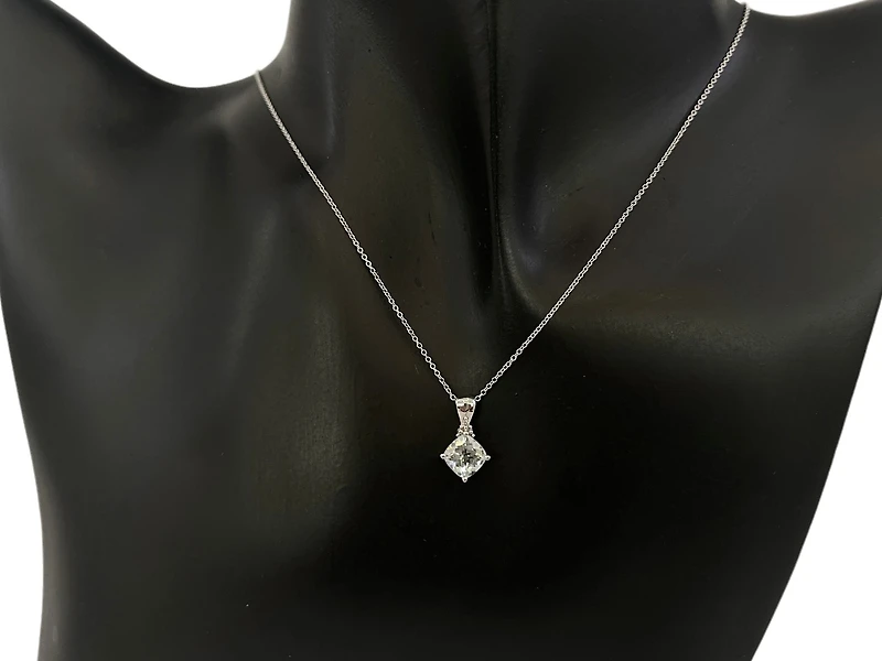 10K Gold 6.0mm Cushion Cut Aquamarine & 0.008cttw Diamond Pendant