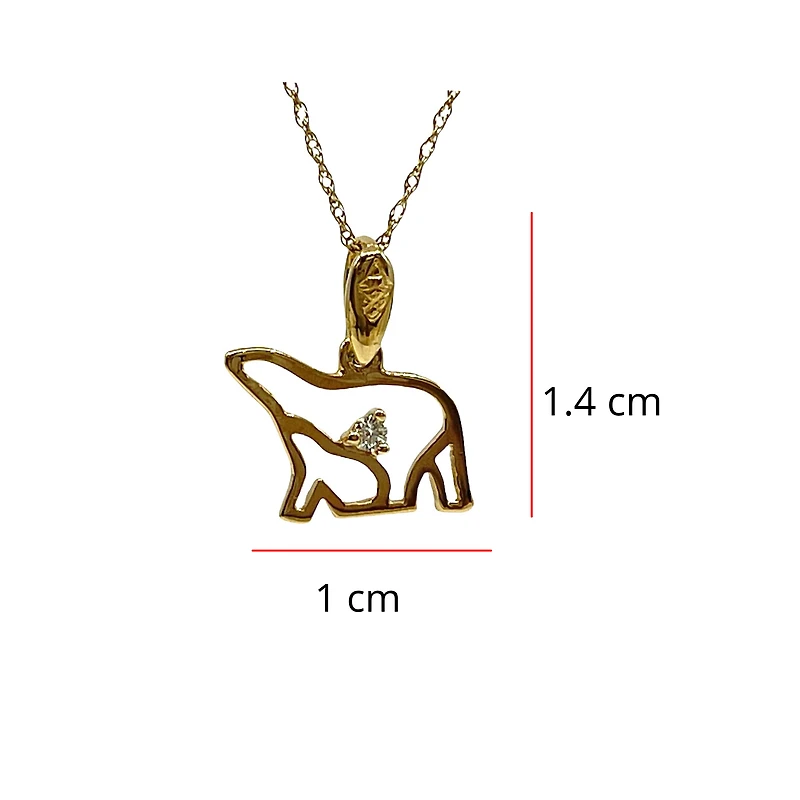 14K Yellow Gold 0.03cttw Diamond Polar Bear Mother and Cub Pendant