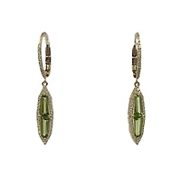 14K Yellow Gold 1.61cttw Peridot and 0.30cttw Diamond Dangle Earrings