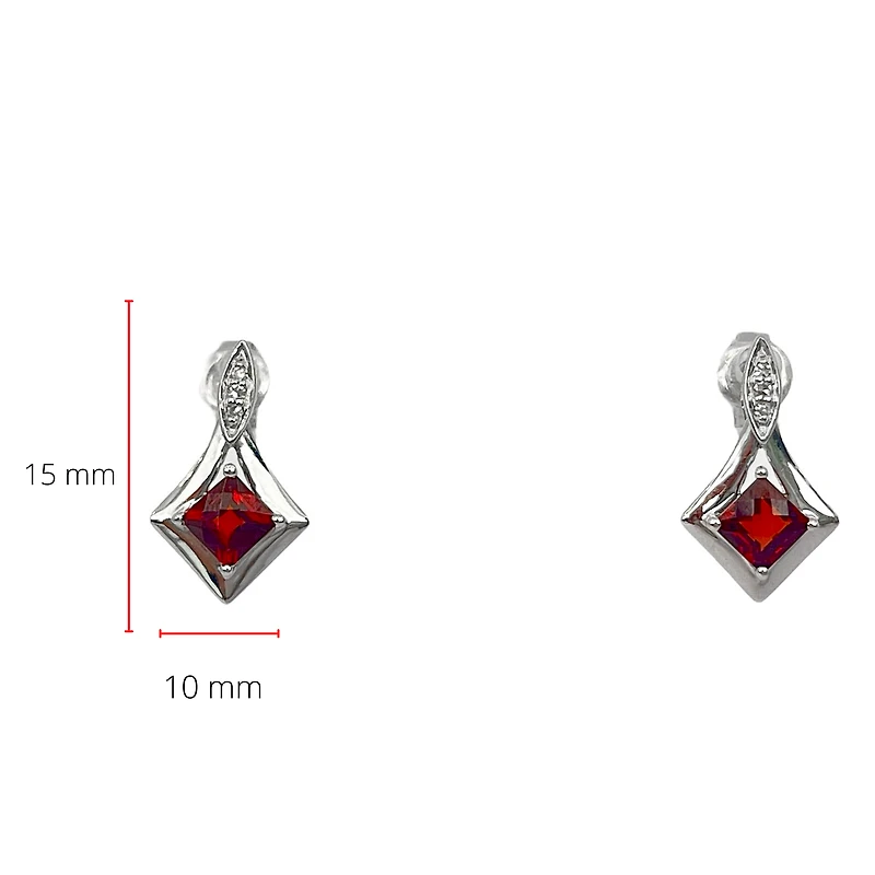 10K White Gold Garnet Stud Earrings