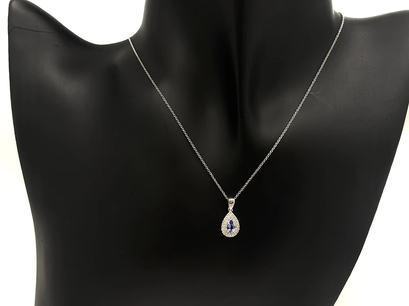 10K White Gold Tanzanite & Diamond Pendant