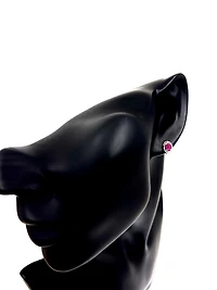 925 Sterling Silver Ruby & Diamond Halo Stud Earrings