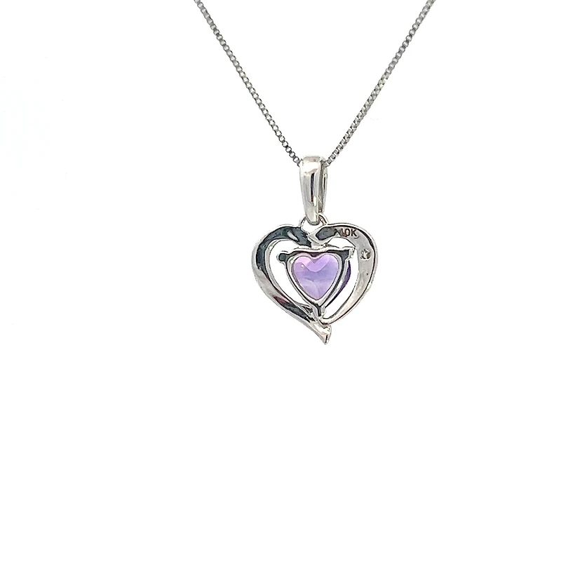 10K White Gold Amethyst and Diamond Pendant - 18"