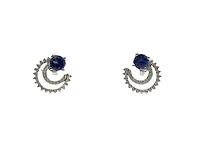 10K White Gold Created Blue Sapphire, Created White Sapphire and Diamond Earrings