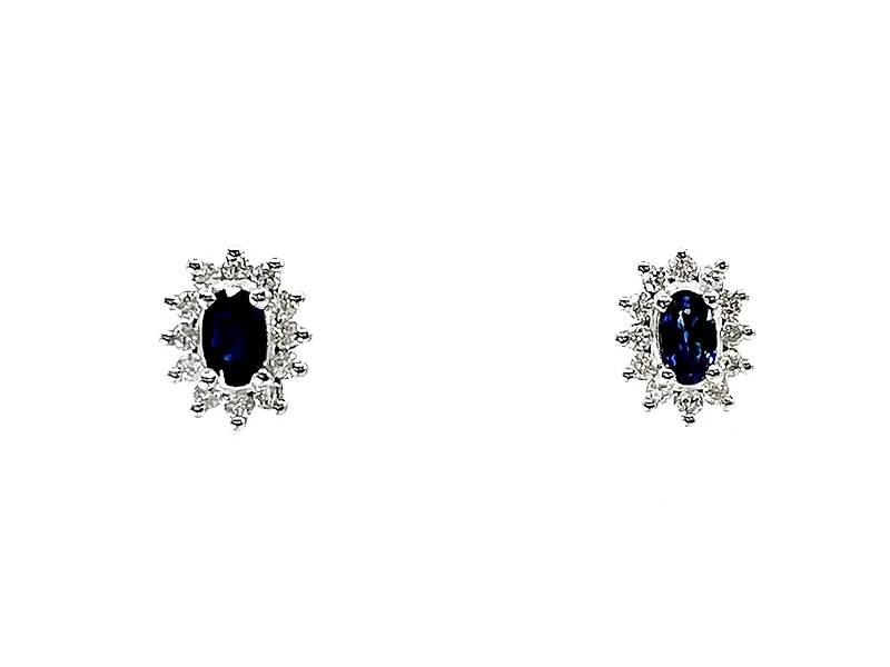 14K White Gold 0.55cttw Genuine Sapphire & 0.32cttw Diamond Halo Earrings
