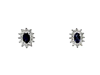14K White Gold 0.55cttw Genuine Sapphire & 0.32cttw Diamond Halo Earrings