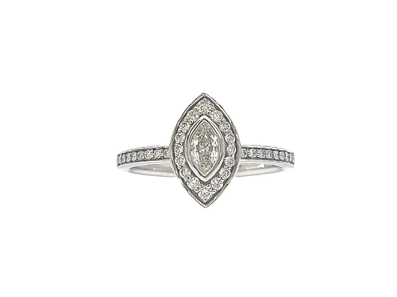 10K White Gold 0.18cttw Marquise Cut Diamond Halo Engagement Ring - / 4.5