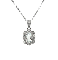 10K White Gold 0.35cttw Aquamarine and 0.039cttw Diamond Pendant - 18"