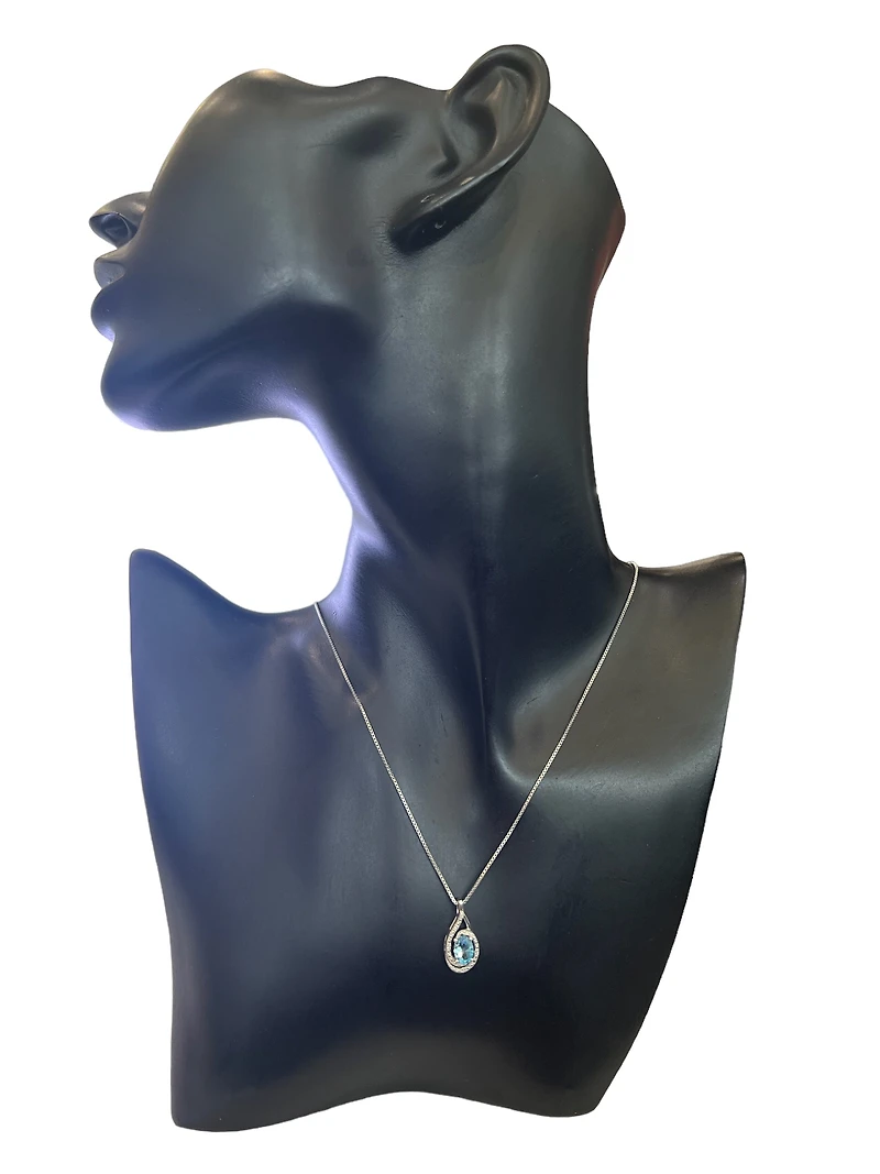 925 Sterling Silver Blue Topaz & Diamond Necklace