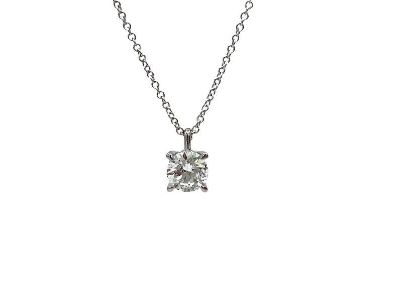 14K White Gold Lab Grown 1.01cttw Round Brilliant Cut Diamond Claw Set Pendant