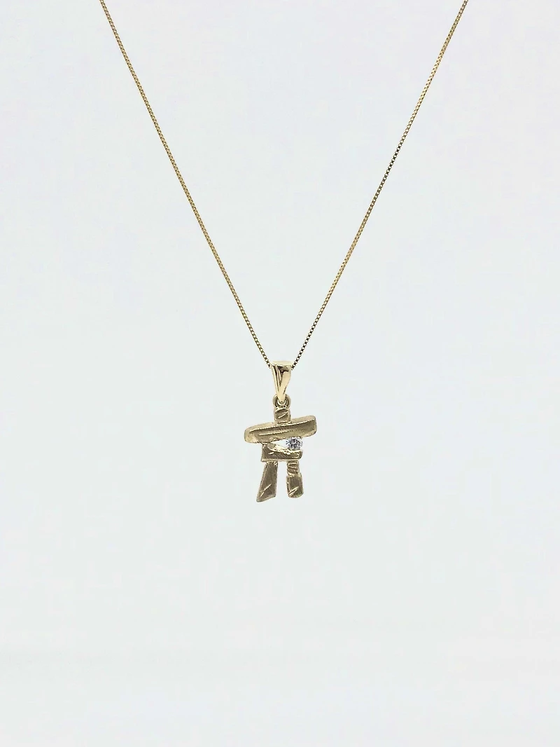 10K Yellow Gold 0.054cttw Diamond Inukshuk Pendant, 18"