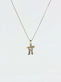 10K Yellow Gold 0.054cttw Diamond Inukshuk Pendant, 18"