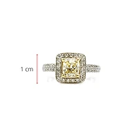 14K White Gold 1.60cttw Fancy Yellow and White Diamond Halo Engagement Ring, size 6