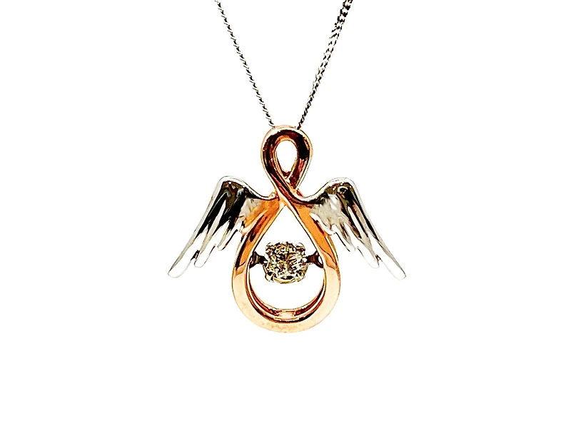 10K Rose Gold & White Gold 0.05cttw Diamond Angel Pendant, 18"