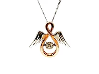 10K Rose Gold & White Gold 0.05cttw Diamond Angel Pendant, 18"