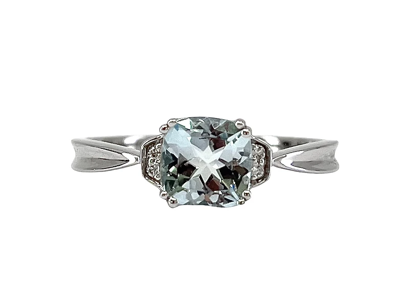 10K White Gold 0.80cttw Aquamarine & 0.02cttw Diamond Ring, size 7