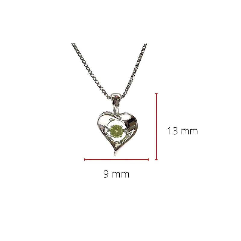 Sterling Silver 0.12cttw Peridot 3mm Pulse Pendant, 18" Box Chain