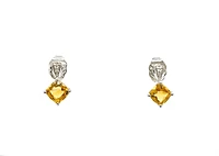 10K White Gold 1.30cttw Citrine & 0.02cttw Diamond Earrings