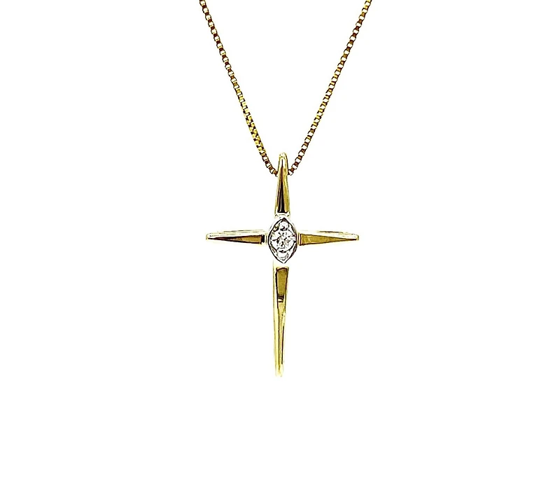 10K Yellow Gold 0.015cttw Diamond Cross Pendant