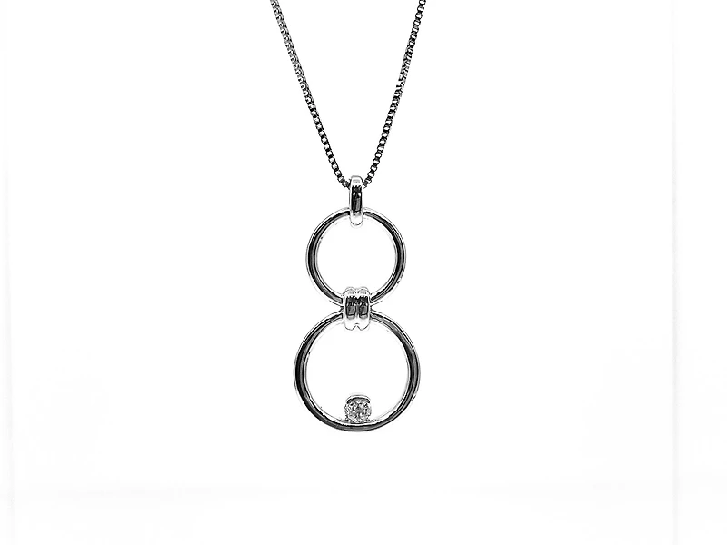 Sterling Silver 0.102cttw Diamond Double Infinity / Circle Necklace, 18"