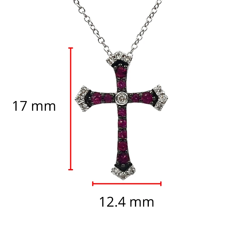 10K White Gold 0.18cttw Ruby and 0.07cttw Diamond Cross Pendant - 18 inches