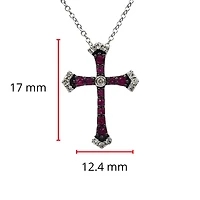 10K White Gold 0.18cttw Ruby and 0.07cttw Diamond Cross Pendant - 18 inches