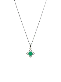 10/14K White Gold Emerald and Diamond Pendant, 18"