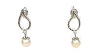 10K White Gold 6.5mm Cultured Pearl and 0.08cttw Canadian Diamond Dangle Earrings