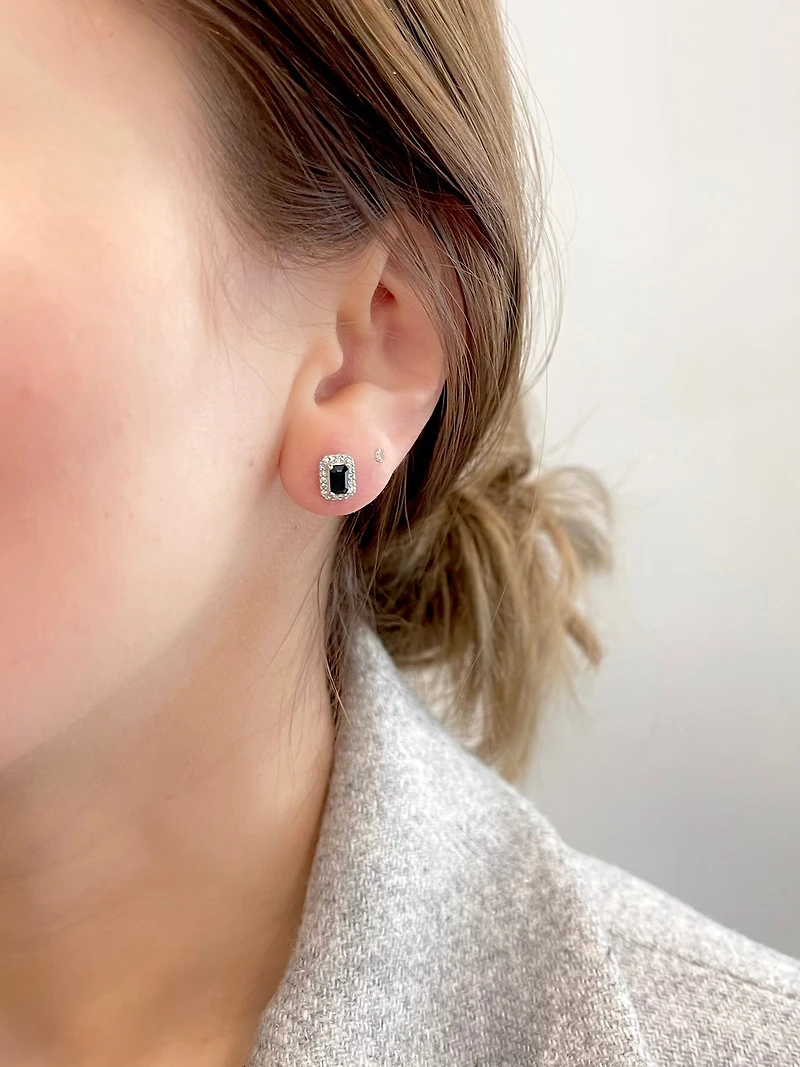 10K White Gold Genuine Sapphire & Diamond Earrings