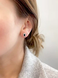 10K White Gold Genuine Sapphire & Diamond Earrings