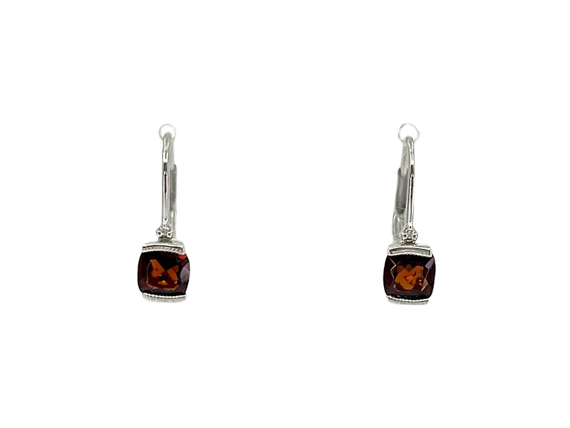 10K White Gold 1.35cttw Genuine Garnet and 0.01cttw Lever Back Earring