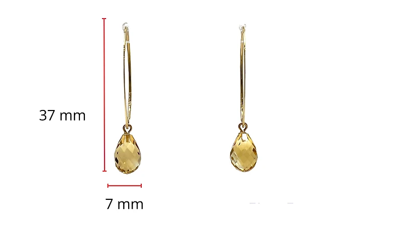 14K Yellow Gold Citrine Earrings 37mm
