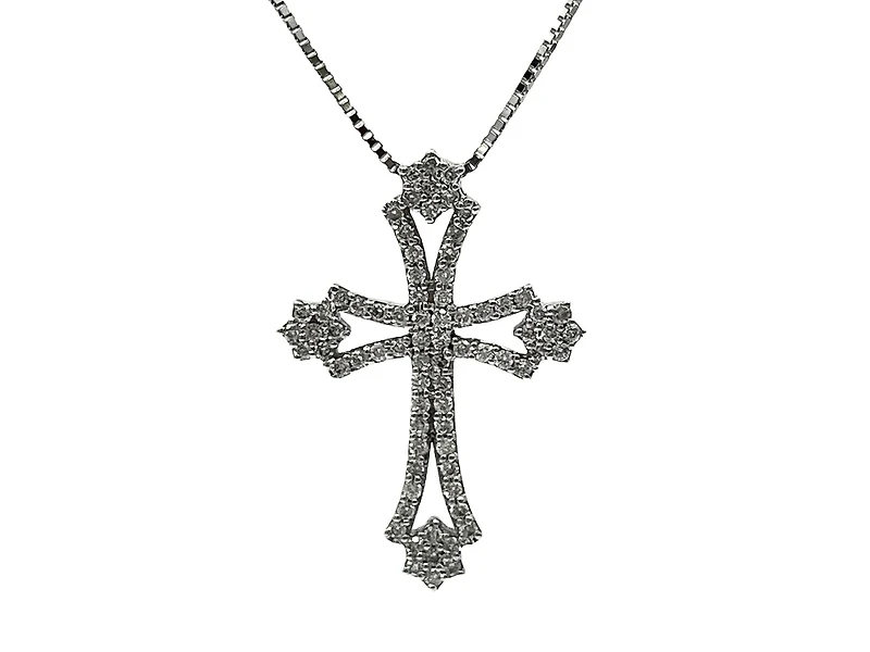 10/14K White Gold 0.62cttw Diamond Cross Pendant, 18"
