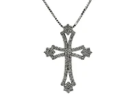 10/14K White Gold 0.62cttw Diamond Cross Pendant, 18"
