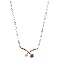 14K White & Rose Gold 0.12cttw Genuine Tanzanite and 0.05cttw Diamond Pendant, 18"