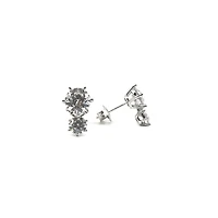 925 Sterling Silver 2 Tier Drop Round Cubic Zirconia Stud Earring - 13mm x 8.5mm