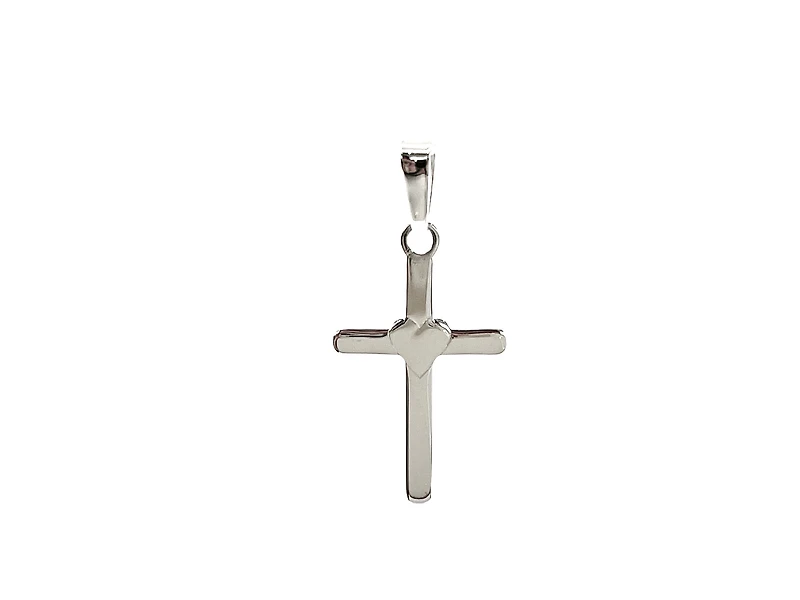 925 Sterling Silver 25mm x 15mm Flat Cross Charm with a Heart Center