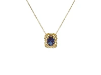 10K Yellow Gold 7x5mm Oval Cut Created Alexandrite and 0.03cttw Diamond Necklace - 18 Inches