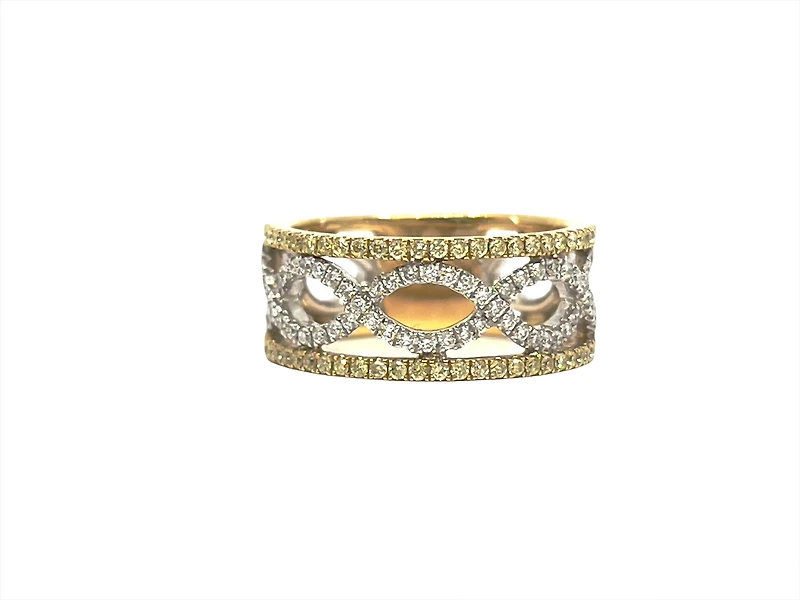 14K Yellow & White Gold 0.57cttw Natural White and Fancy Yellow Diamond Ring - Size 7