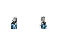 10K White Gold Swiss Blue Topaz and 0.01cttw Diamond Dangle Earrings