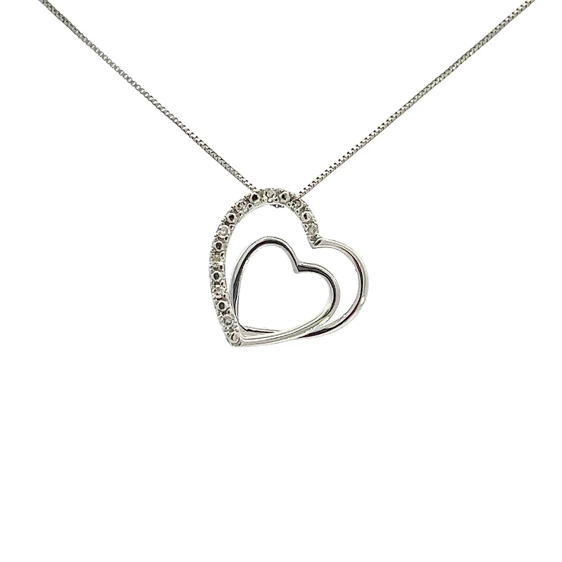 10K White Gold 0.05cttw  Diamond  Heart Pendant, 18"