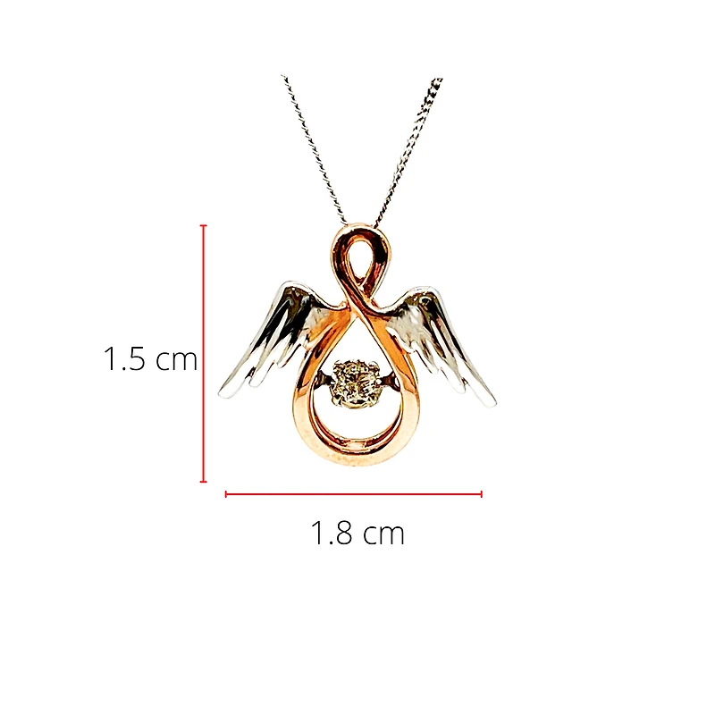 10K Rose Gold & White Gold 0.05cttw Diamond Angel Pendant, 18"